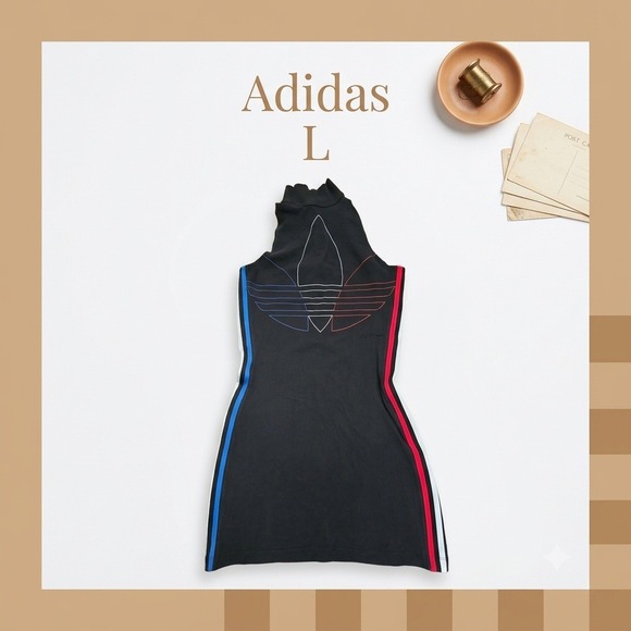 adidas Originals Dresses & Skirts - Adidas Originals Mock Neck Tricolor Trefoil Tank Dress US L Black